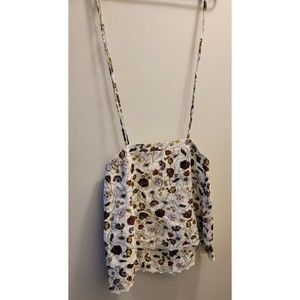 DOE & RAE Anthropologie LINEN White/Red/Purple FLORAL Top